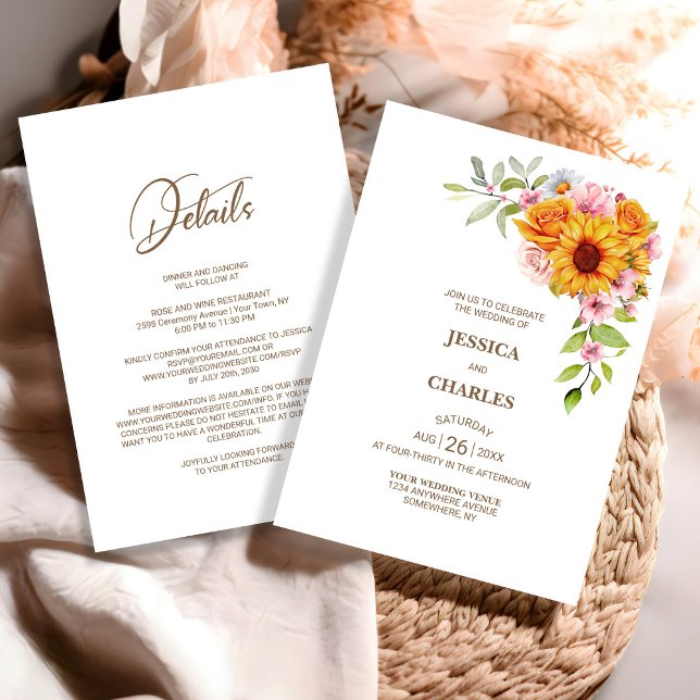 Invitación Todos en un Rosa de girasol Boda floral (Subido por el creador)