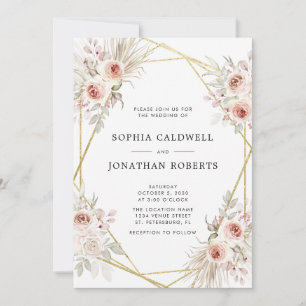 Invitación Todos en un Rosa polvoriento Boda de oro con flore
