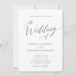 Invitación Todos en una caligrafía Boda azul turbio de moda I