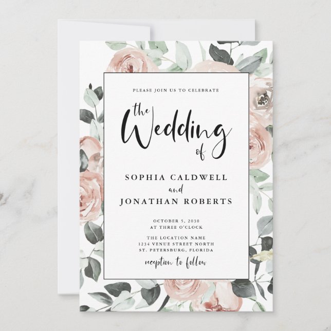 Invitación Todos en una caligrafía Boda polvoriento de rosas  (Anverso)