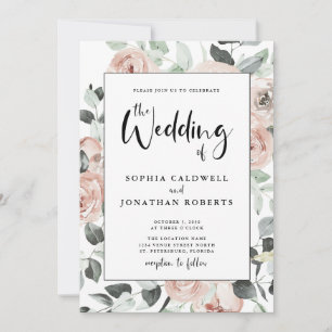 Invitación Todos en una caligrafía Boda polvoriento de rosas