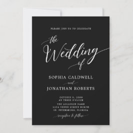 Invitación Todos en una caligrafía Inv Boda blanco y negro