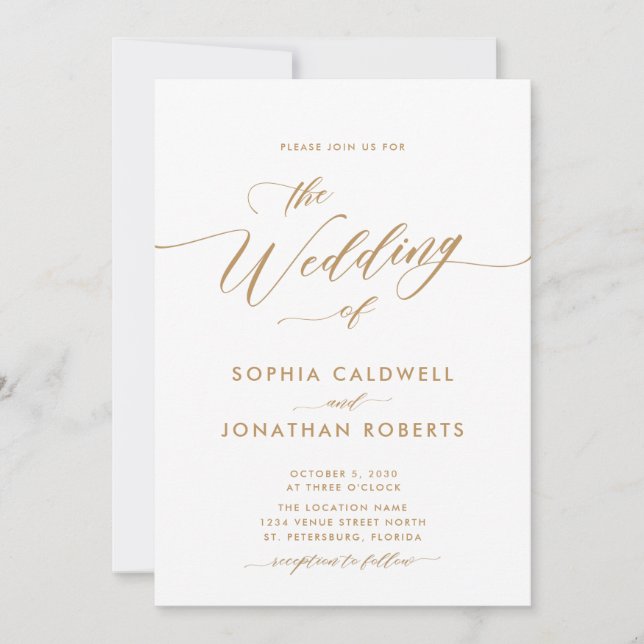 Invitación Todos en uno con detalles Boda de caligrafía de or (Anverso)