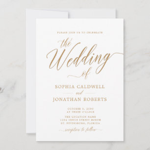Invitación Todos en uno con detalles Boda de caligrafía de or
