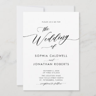 Invitación Todos en uno detalles del Boda de caligrafía poste