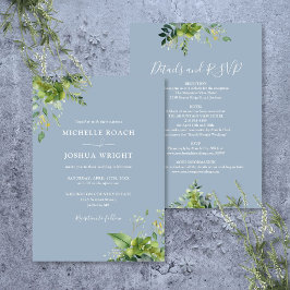 Invitación Todos En Uno Eucalyptus Greenery Dusty Blue Boda