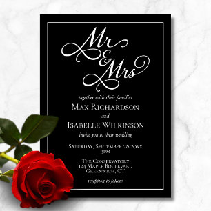 Invitación Todos en uno Sr. Sra. Boda Negra y Blanca