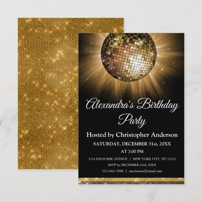 Invitación Todos los años Fiesta de Cumpleaños Dorada Sparkle (Anverso / Reverso)