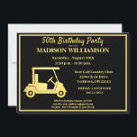 Invitación Todos los años Fiesta de Cumpleaños Golf Black Gol<br><div class="desc">Única invitación para fiestas de cumpleaños especial — con un tema de golf en negro y oro y es perfecto para un golfista. Cuenta con un carrito de golf de Relieve metalizado dorado y hay mucho que personalizar para que sea apropiado para su propio evento. Cualquier pregunta de diseño, sólo...</div>