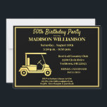 Invitación Todos los años Fiesta de Cumpleaños Golf Black Gol<br><div class="desc">Única invitación para fiestas de cumpleaños especial — con un tema de golf en negro y oro y es perfecto para un golfista. Cuenta con un carrito de golf de Relieve metalizado dorado y hay mucho que personalizar para que sea apropiado para su propio evento. Cualquier pregunta de diseño, sólo...</div>