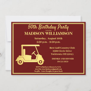 Invitación Todos los años Fiesta de Cumpleaños Golf Red Gold