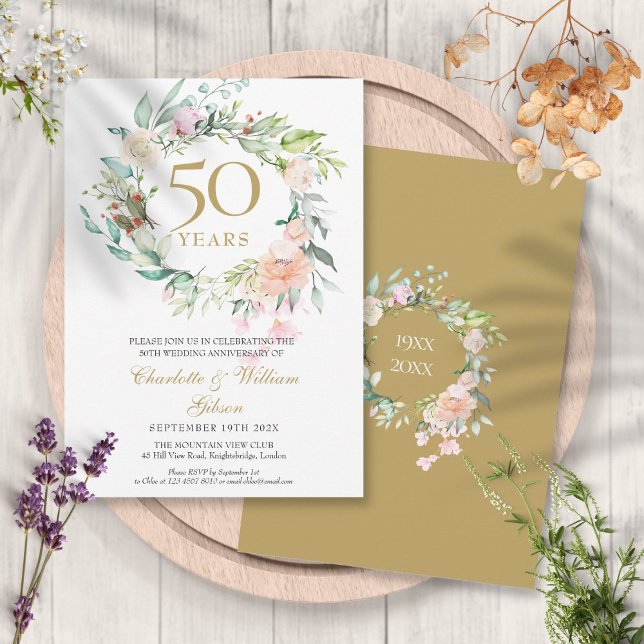 Invitación Todos los años juntos Boda aniversario Rosa floral (Any Year Together Wedding Anniversary Roses Floral Invitation)