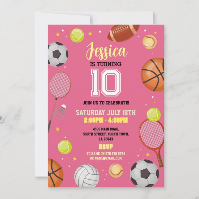 Invitación Todos los Chicas rosados del fútbol de cumpleaños (Anverso)