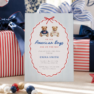 Invitación Todos los chicos americanos gemelos oso de peluche