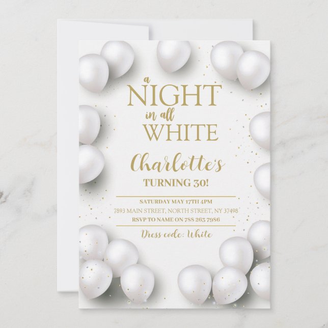Invitación Todos Los Cumpleaños Blancos Una Noche En Blanco (Anverso)
