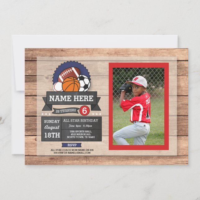 Invitación Todos los cumpleaños del Ball Star Sports Photo So (Anverso)