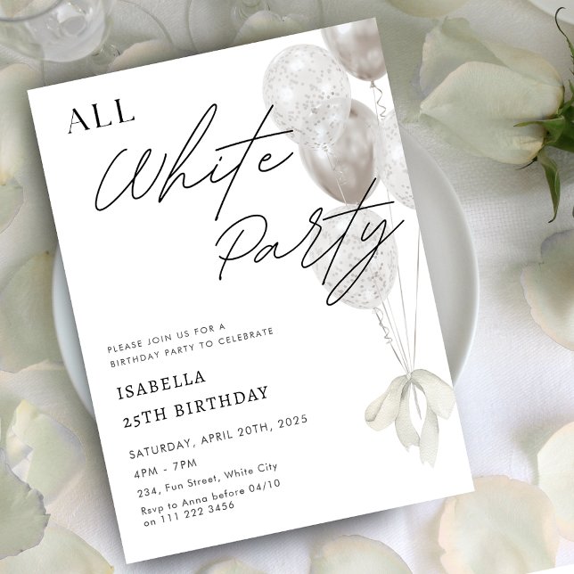 Invitación Todos los Fiestas blancos una noche en cumpleaños  (All White Party A Night in White Birthday Invitation)