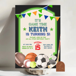 Invitación Todos los niños de Star All Sports Thers Cumpleaño