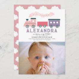 Invitación Todos los trenes a bordo Chica rosado Primer cumpl