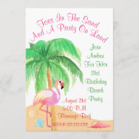 Toes In the Sand Flamingo Party Invitation