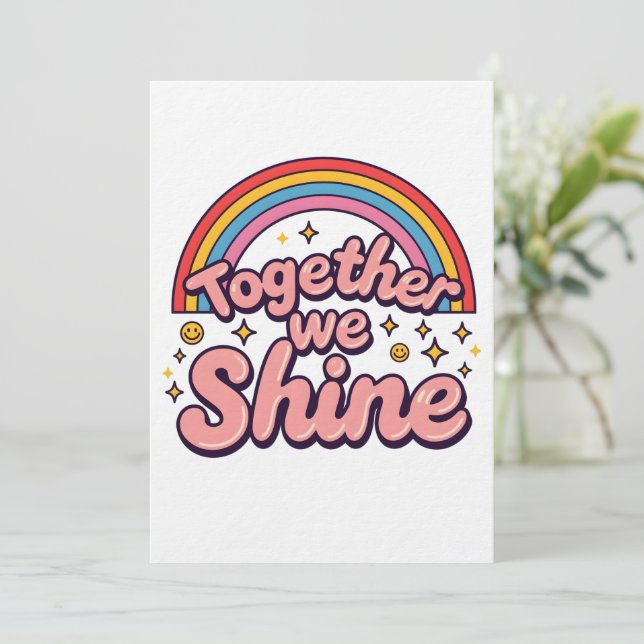 Invitación Together We Shine – Rainbow Retro Pride Quote (Anverso de pie)