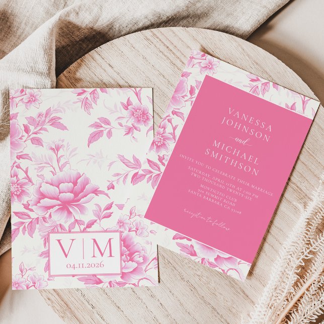 Invitación Toile Blanco Rosa Floral De Jouy (Subido por el creador)