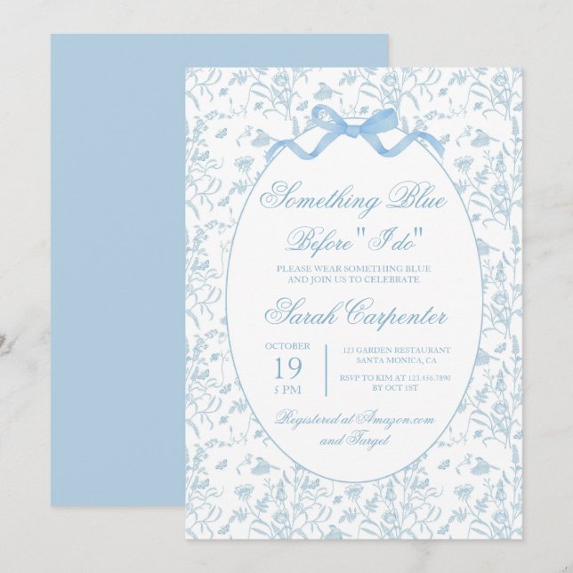 Invitación Toile Blue Bridal Shower (Anverso / Reverso)
