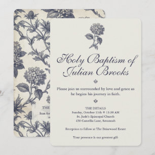 Invitación Toile Botánico de Hortensias y Cardo Marino para B
