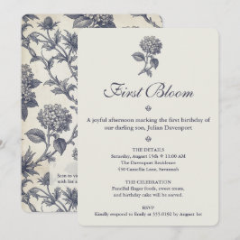 Invitación Toile Botánico Hydrangea Cardo Marino 1er Cumpleañ