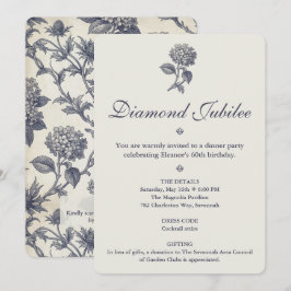 Invitación Toile Botánico Hydrangea Cardo Marino 60 Cumpleaño