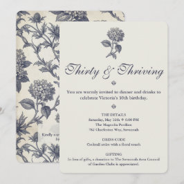 Invitación Toile Botánico Hydrangea Cardo Marino Cumpleaños 3