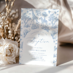 Invitación Toile Boy Baptism Safari Chinoiserie