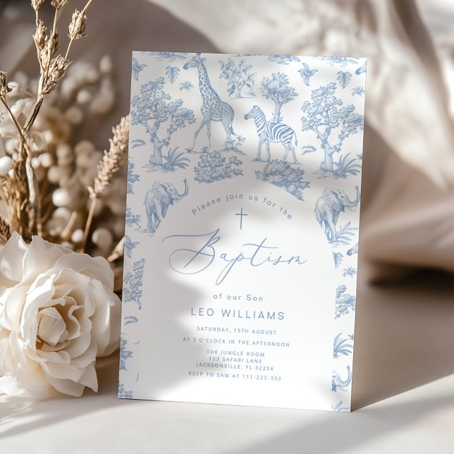 Invitación Toile Boy Baptism Safari Chinoiserie (Subido por el creador)