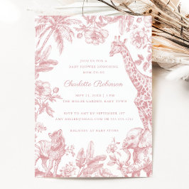 Invitación Toile Chica Rosa Safari Elegante Baby Shower