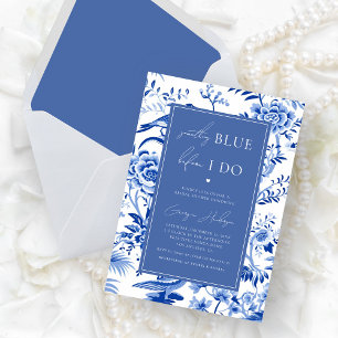 Invitación Toile Chinoiserie Algo de ducha azul de novia