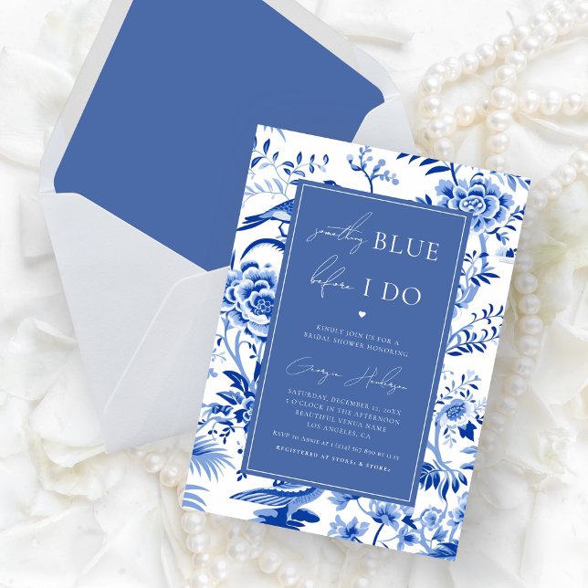 Invitación Toile Chinoiserie Algo de ducha azul de novia (Subido por el creador)