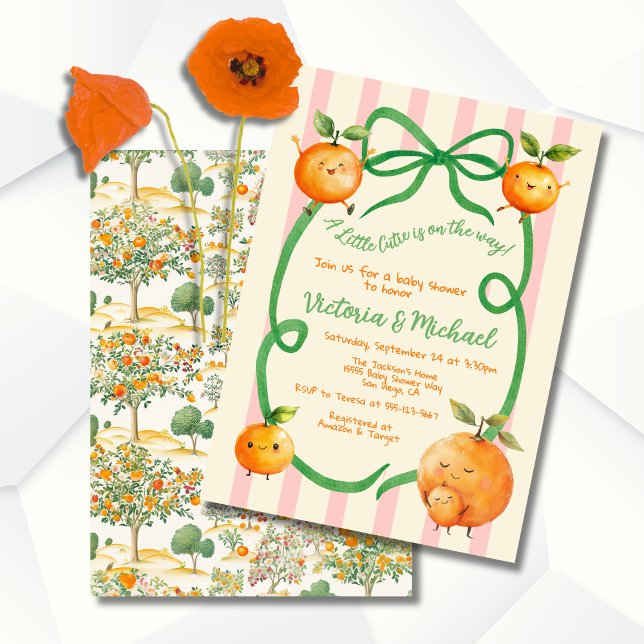 Invitación Toile de Baby Shower Little Cutie Naranja (Subido por el creador)