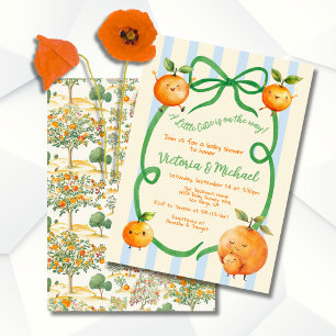 Invitación Toile de Baby Shower Little Cutie Naranja