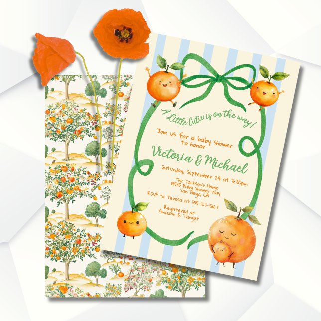 Invitación Toile de Baby Shower Little Cutie Naranja (Subido por el creador)