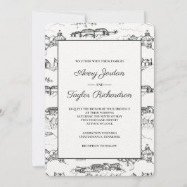 Invitación Toile de Chattanooga Blanco y negro