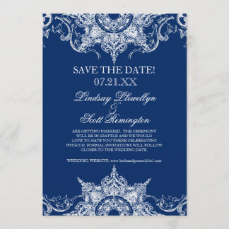 Invitación Toile de Damas Remolino Save the Dates Azul Marino