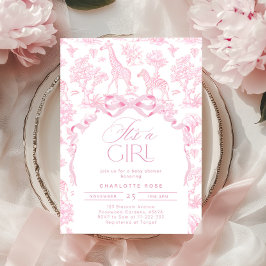 Invitación Toile de Jouy Animales de Safari Rosa Es un chica