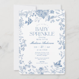 Invitación Toile De Jouy Azul Bebé con Flores Francesas Celeb