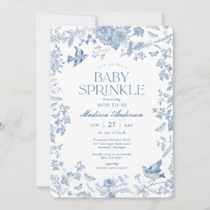 Invitación Toile De Jouy Azul Bebé con Flores Francesas Celeb