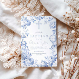 Invitación Toile De Jouy Azul Niño Bautizo