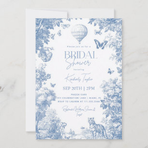 Invitación Toile De Jouy Azul Polvoriento Elegante Despedida