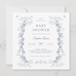 Invitación Toile de Jouy Baby Shower Blue Chinoiserie Floral