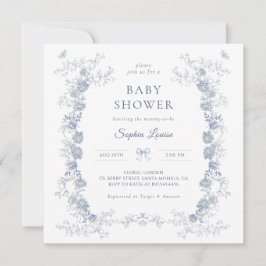 Invitación Toile de Jouy Baby Shower Blue Chinoiserie Floral