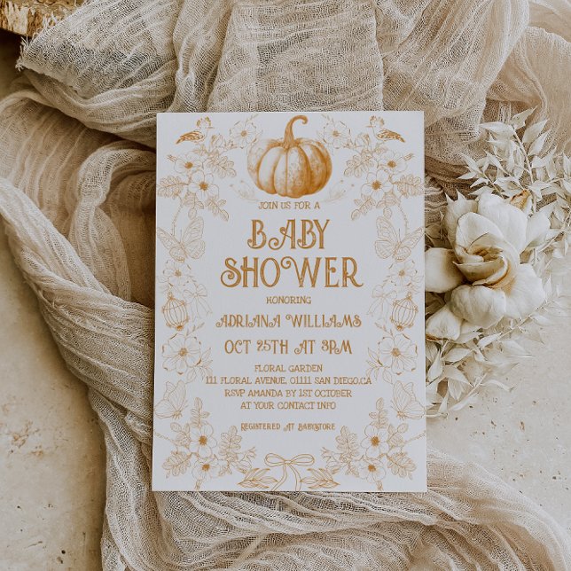 Invitación Toile De Jouy Baby Shower de la caída de la calaba (Subido por el creador)