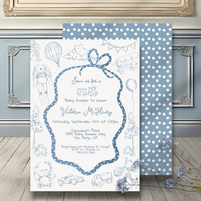 Invitación Toile de Jouy Baby Shower moderno (Subido por el creador)